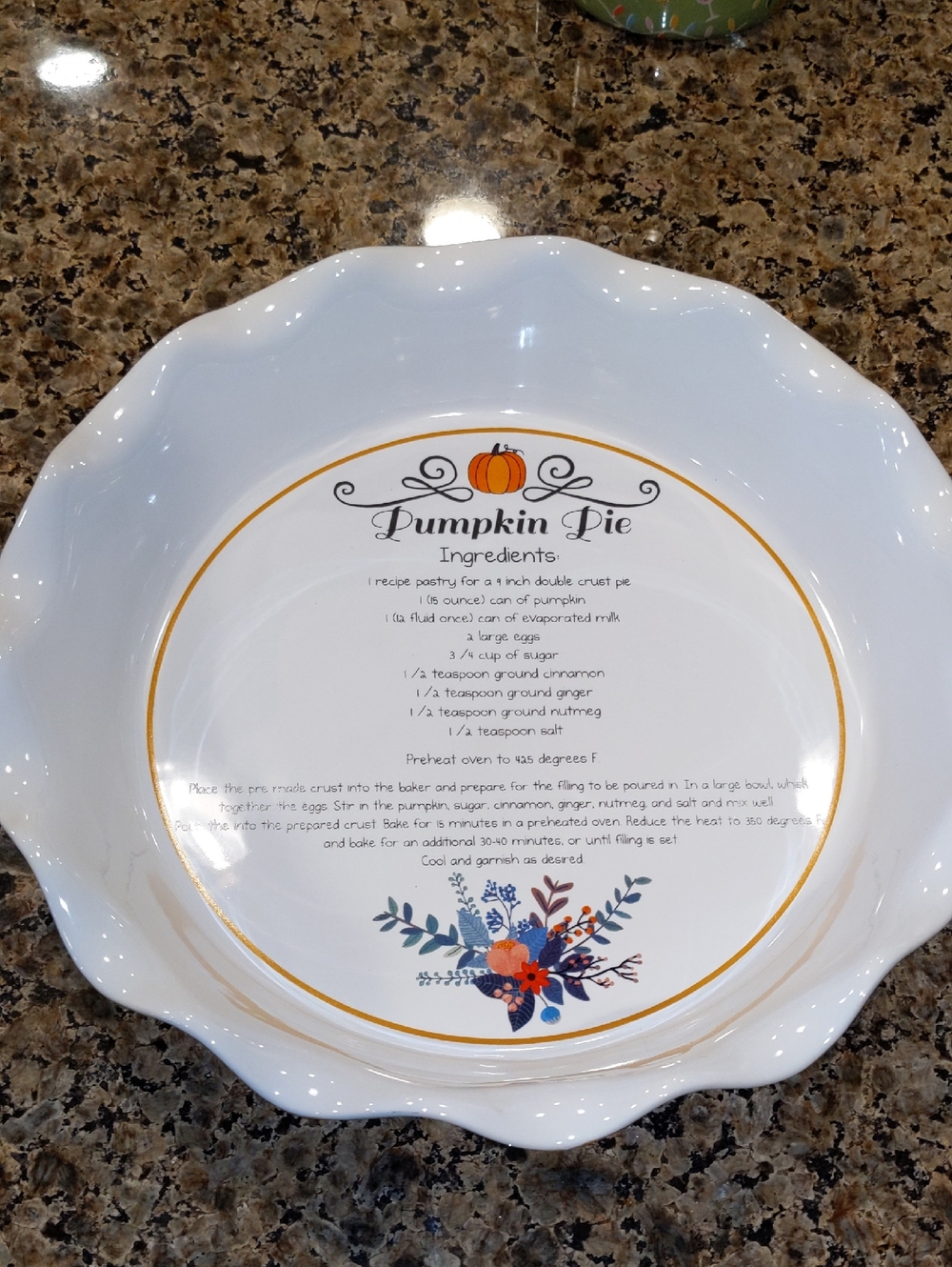 Pumpkin Pie Baking Dish Recipe Pie Plate Thanksgiving Fall Autumn Dessert